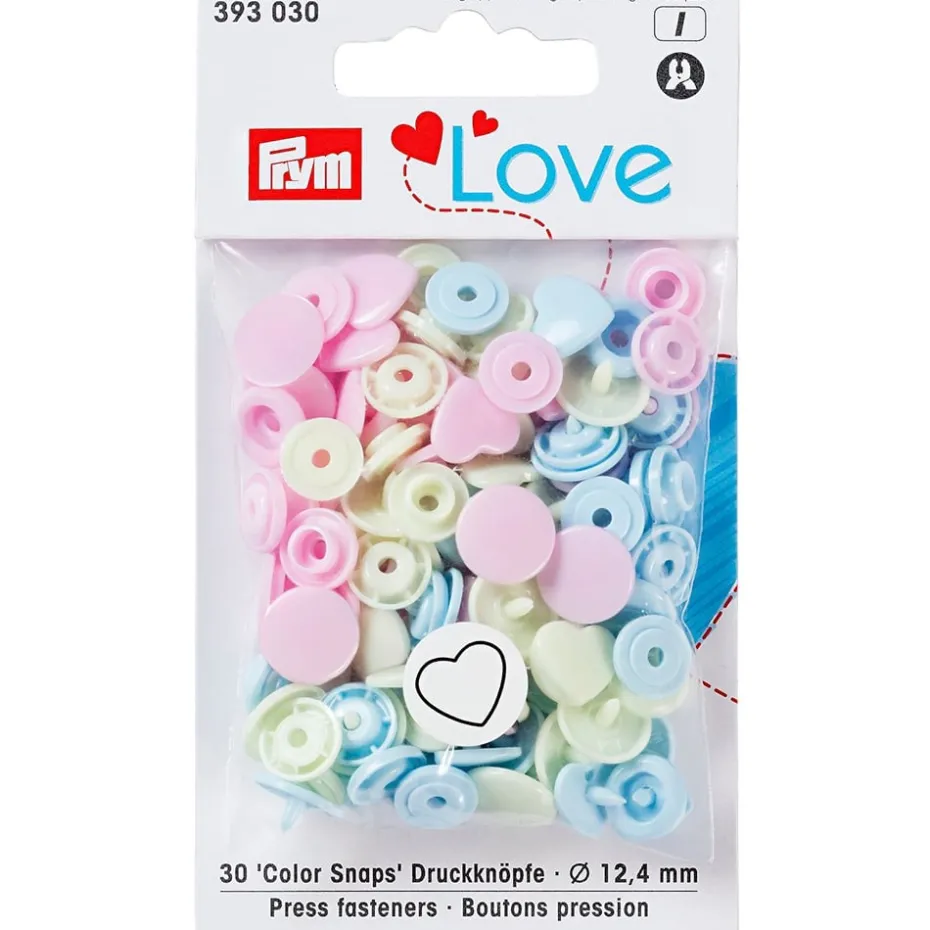 Prym Love – Non-sew Color Snaps – Hjerte rosa/grønn/lys blå