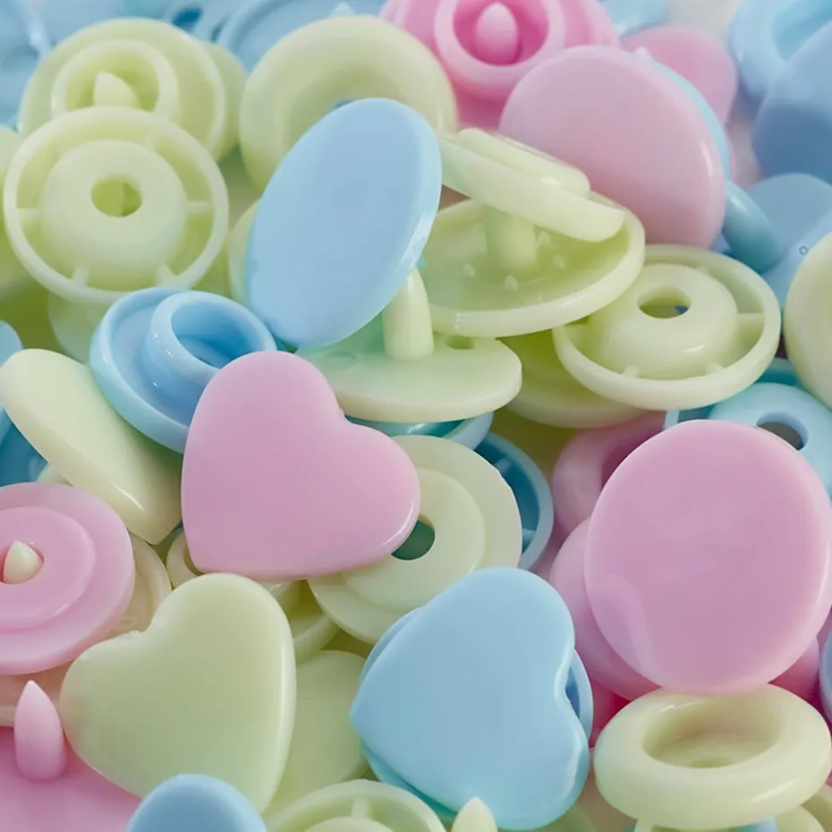 Prym Love – Non-sew Color Snaps – Hjerte rosa/grønn/lys blå