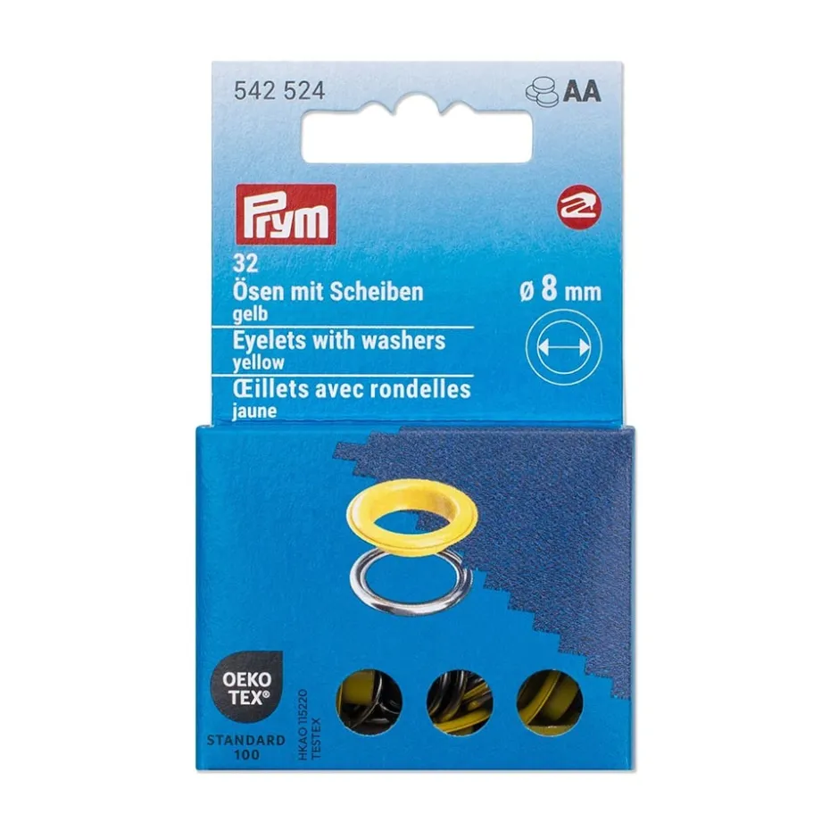 Prym Maljer m/skiver 8mm – 32stk – Gul/Sølv