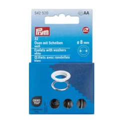 Prym Maljer m/skiver 8mm – 32stk – Hvit/Sølv