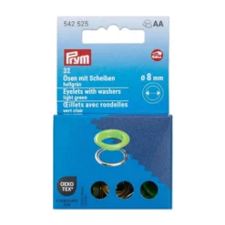 Prym Maljer m/skiver 8mm – 32stk – Lys Grønn/Sølv