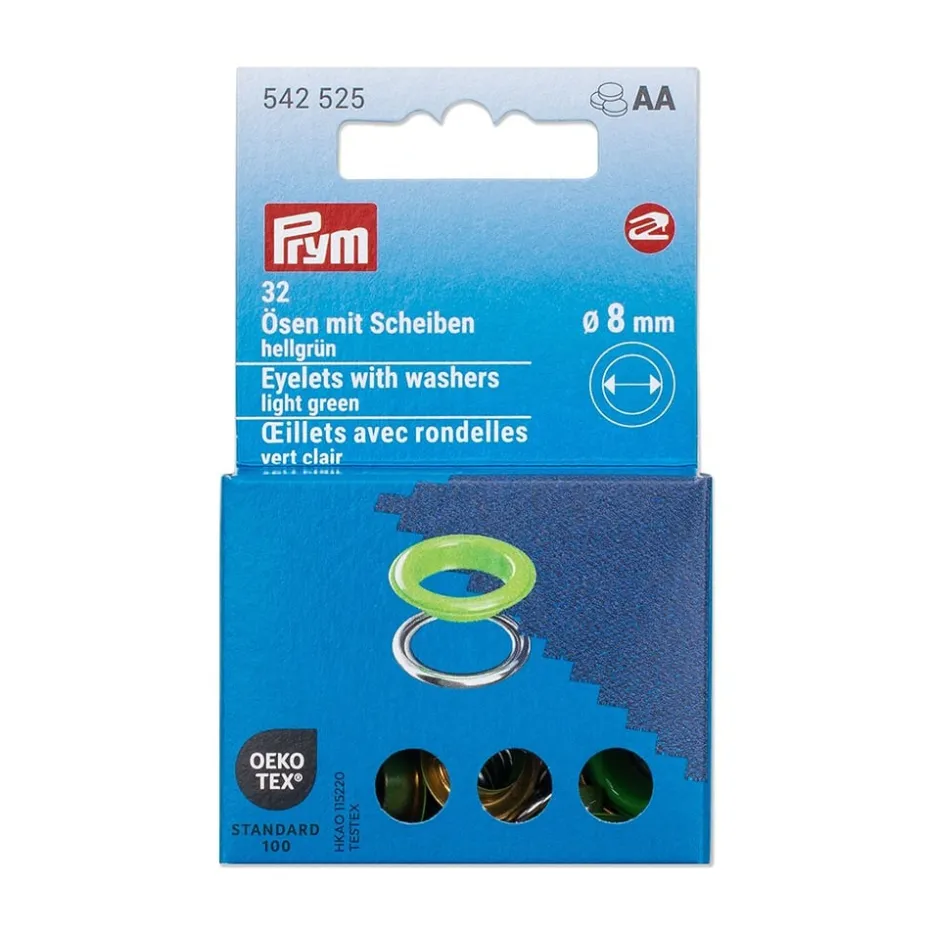 Prym Maljer m/skiver 8mm – 32stk – Lys Grønn/Sølv