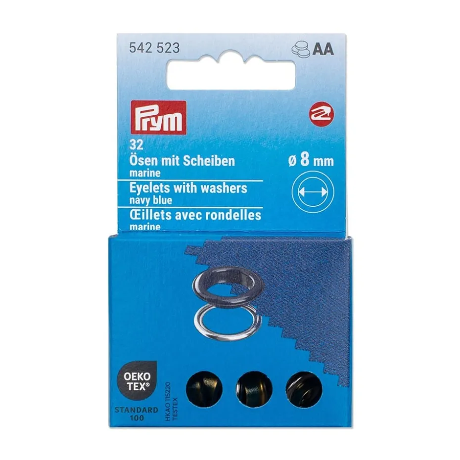 Prym Maljer m/skiver 8mm – 32stk – Marineblå/Sølv