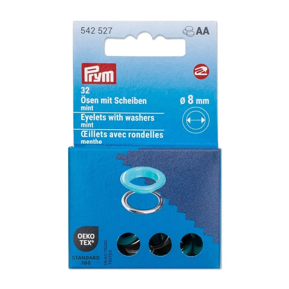 Prym Maljer m/skiver 8mm – 32stk – Mint/Sølv