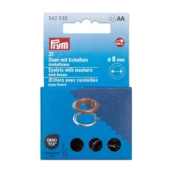Prym Maljer m/skiver 8mm – 32stk – Mørk Brun/Sølv