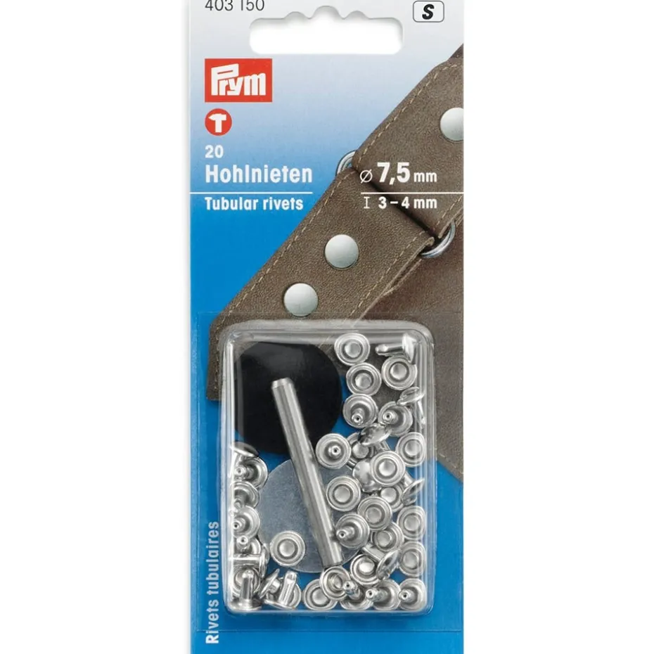 Prym Nagler rørformet 7,5mm – 20stk – Messing / Sølv