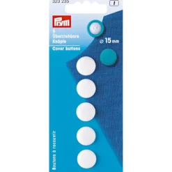 Prym Overtrekkbare knapper 15mm 5stk hvit