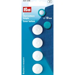 Prym Overtrekkbare knapper 19mm 4stk hvit