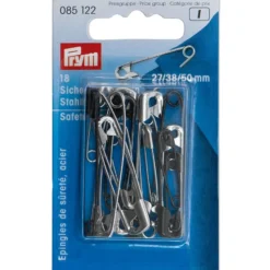 Prym Sikkerhetsnåler 27/38/50mm – Sølv/sort – 18stk