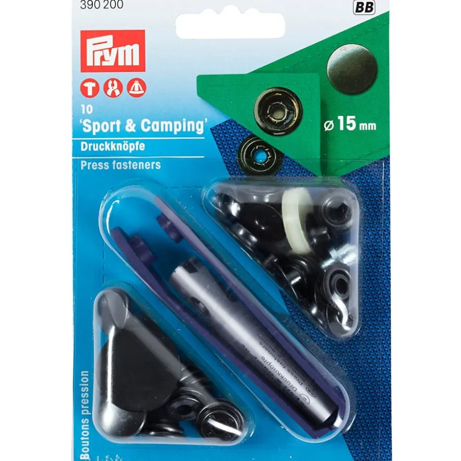 Prym Trykknapper Sport & Camping 15mm – 10stk – Sort