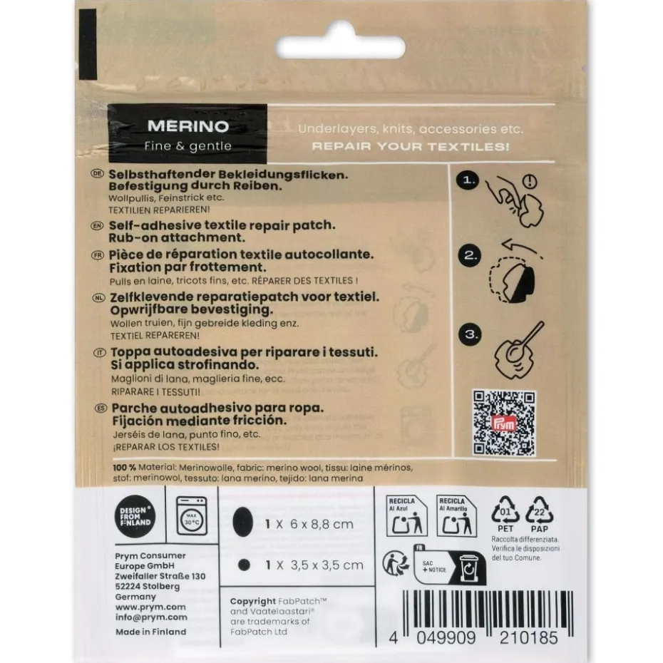 Prym x FabPatch Reparasjonslapp MERINO – Sort – 2stk