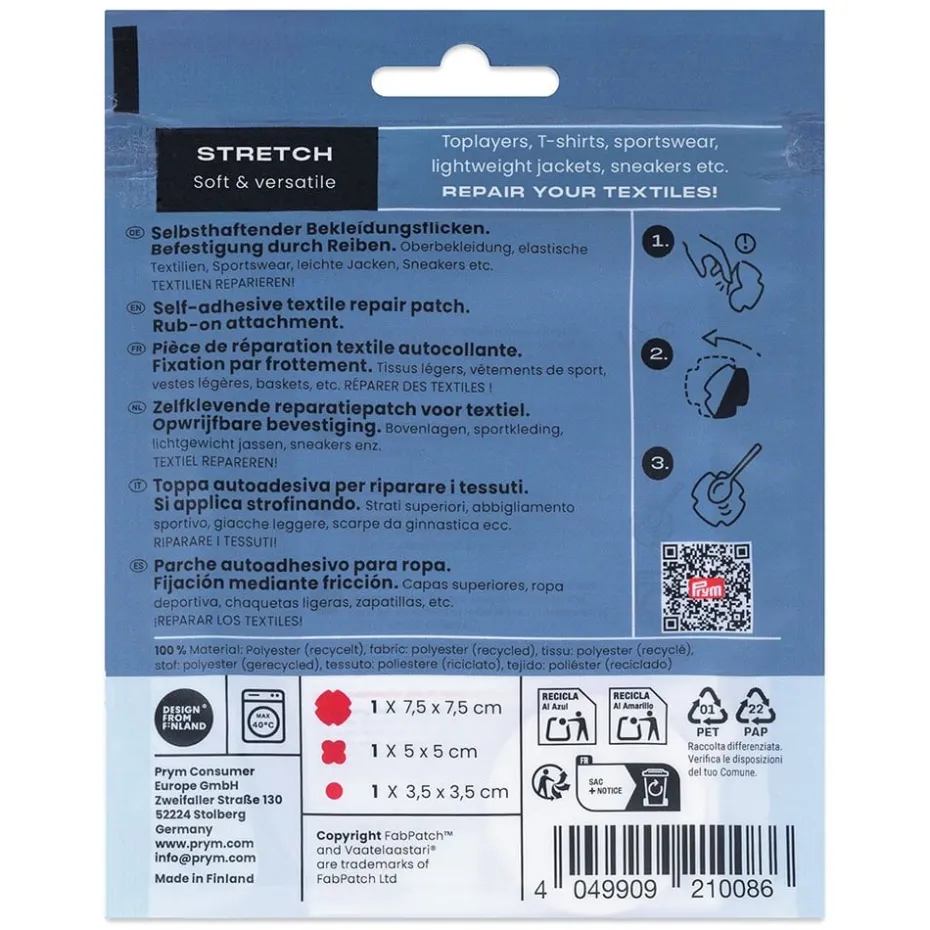 Prym x FabPatch Reparasjonslapp STRETCH – Rød – 3stk