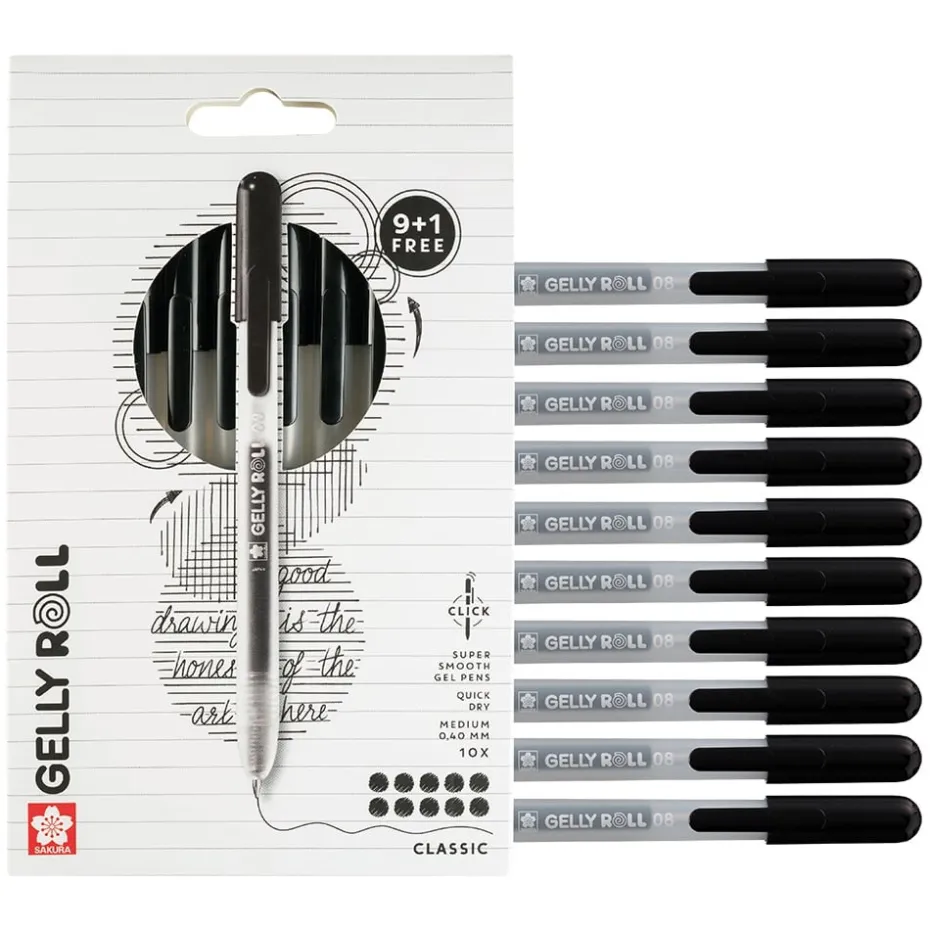 Sakura Gelly Roll Retractable – Classic Sett 10stk Black