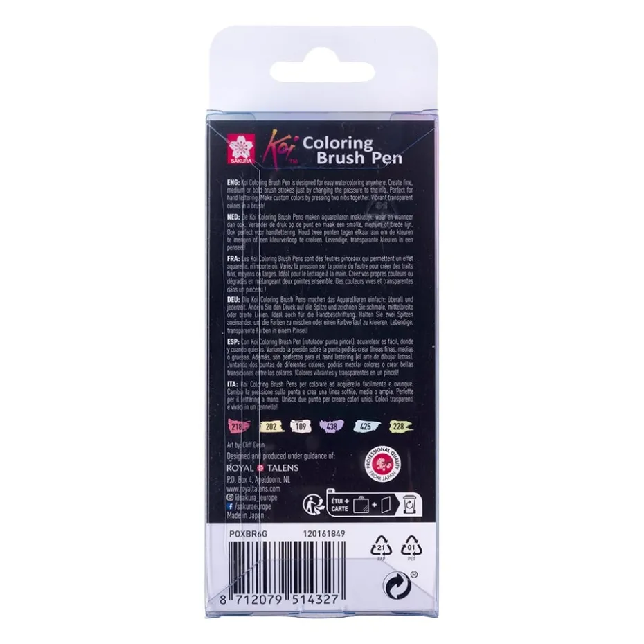 Sakura KOI Coloring Brush Pen Sett 6stk – Pastel