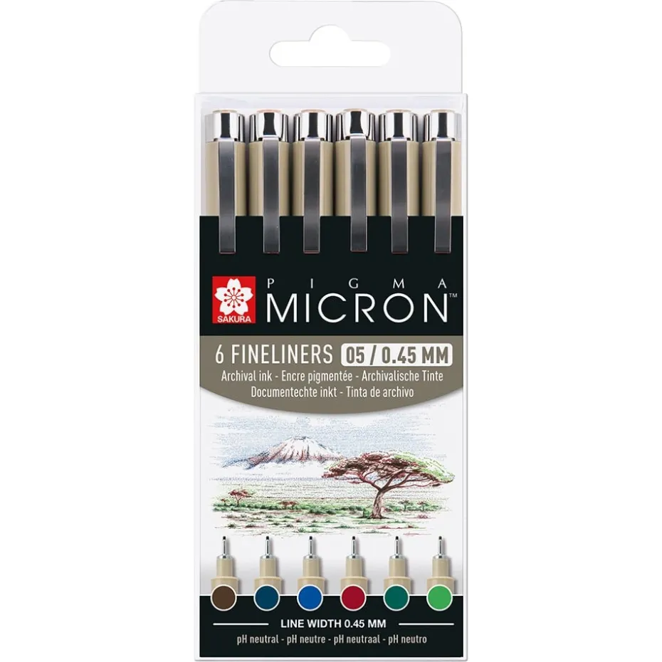 Sakura Pigma Micron Sett 6stk – 05 ass. farger