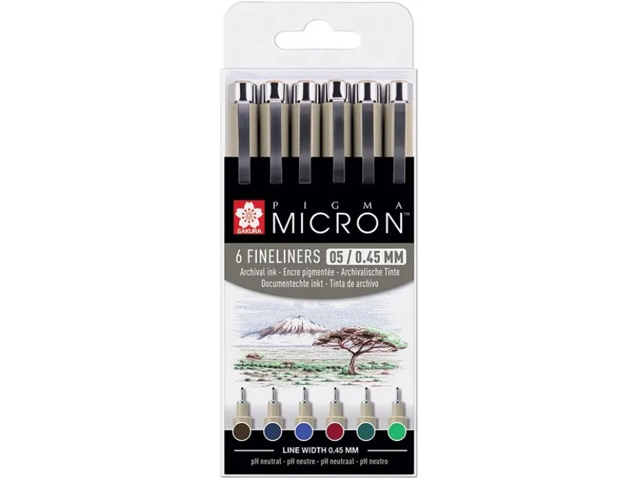 Sakura Pigma Micron Sett 6stk – 05 ass. farger