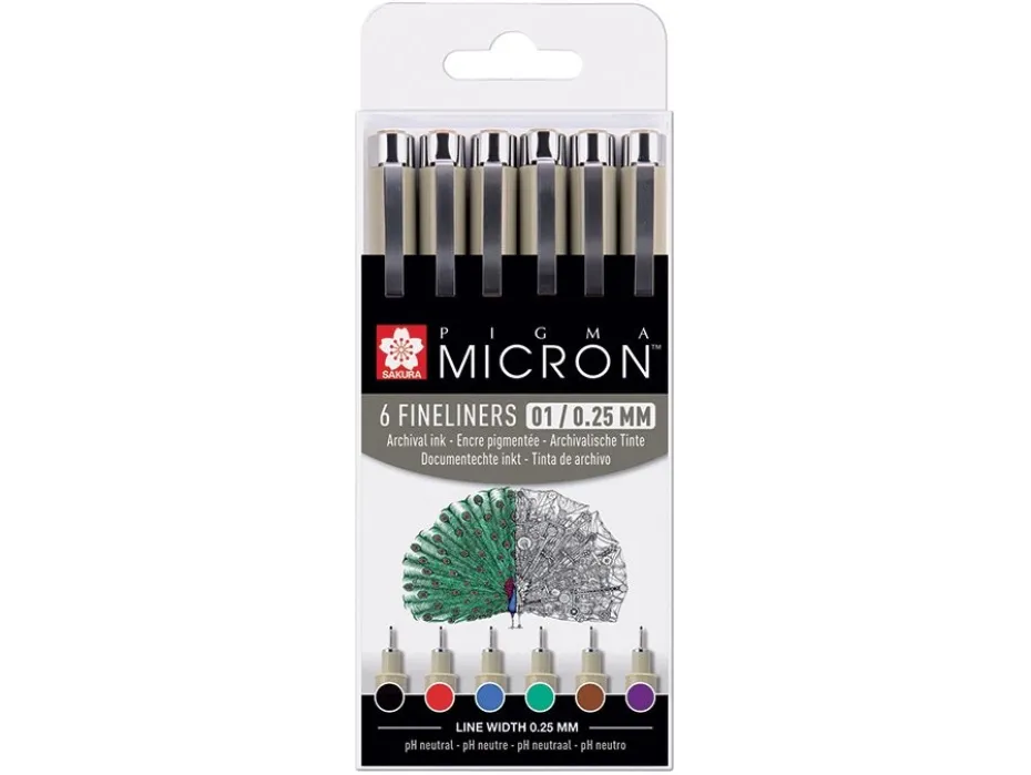 Sakura Pigma Micron Sett 6stk – 01 ass. farger