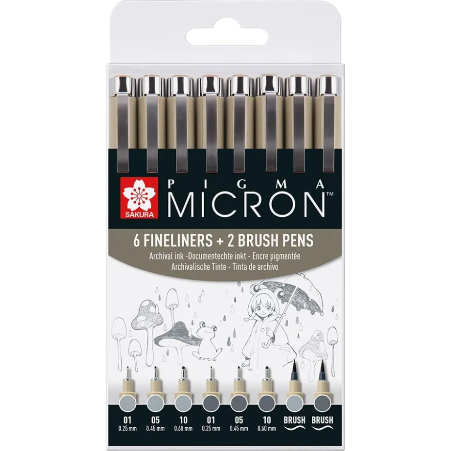 Sakura Pigma Micron Sett 8stk – Gray