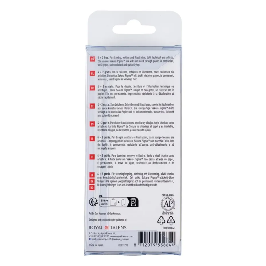 Sakura Pigma Micron Sett 4+2 stk – 49 Sort