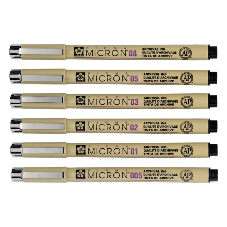 Sakura Pigma Micron Sett 4+2 stk – 49 Sort