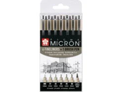 Sakura Pigma Micron Sett 7stk – 49 Sort 6 +1 Brush