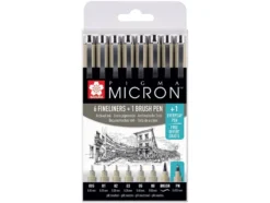 Sakura Pigma Micron Sett 8stk – 49Sort – 6 + 1 Brush + 1 PN