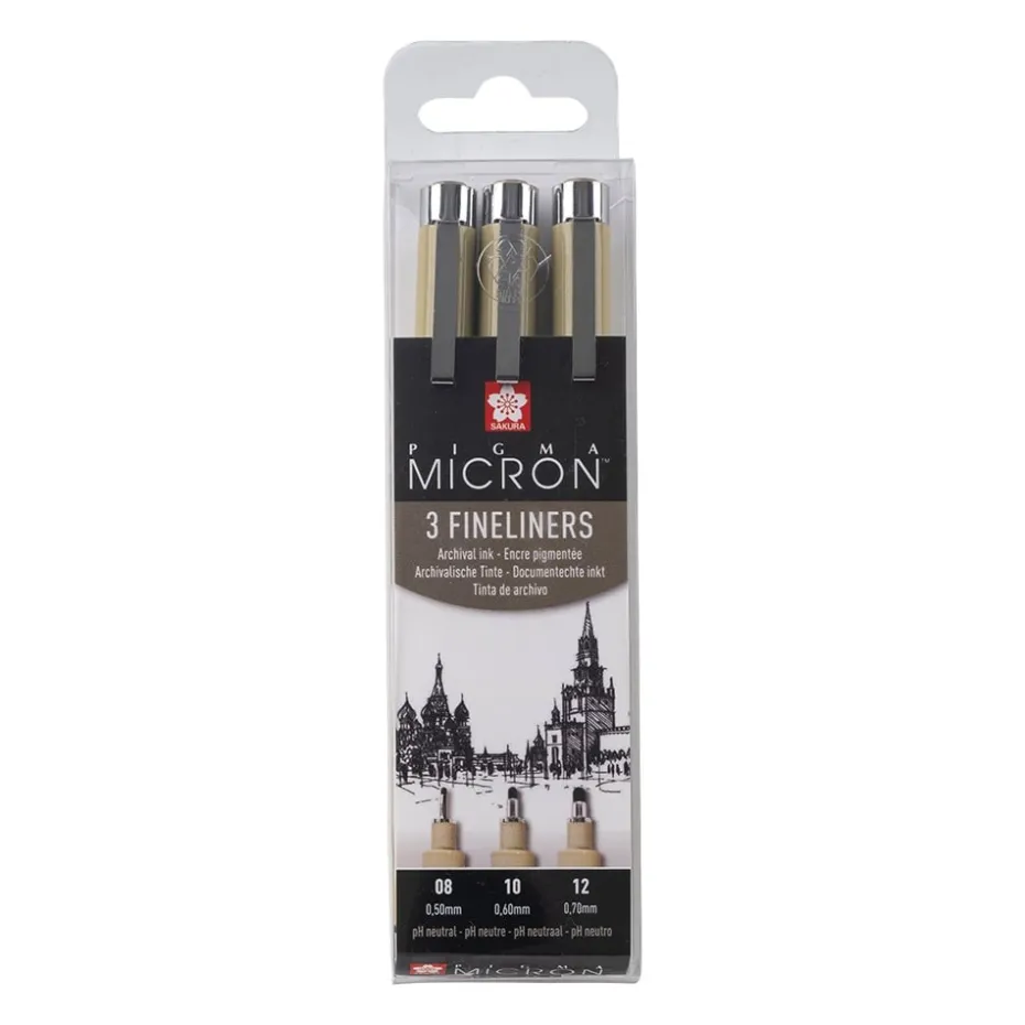 Sakura Pigma Micron Sett 3stk – 49 Sort – 08 10 12