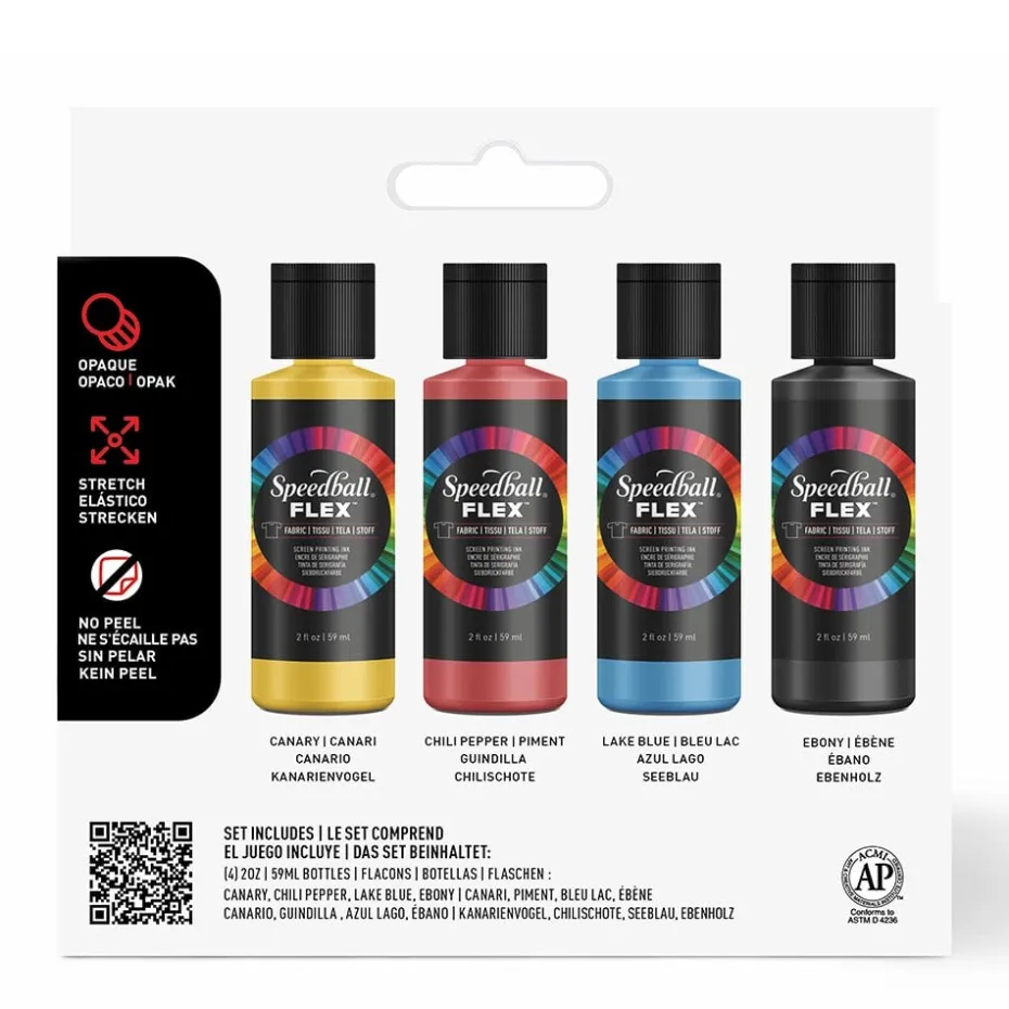 Speedball FLEX Fabric Screen ink – Sett 4stk 59ml