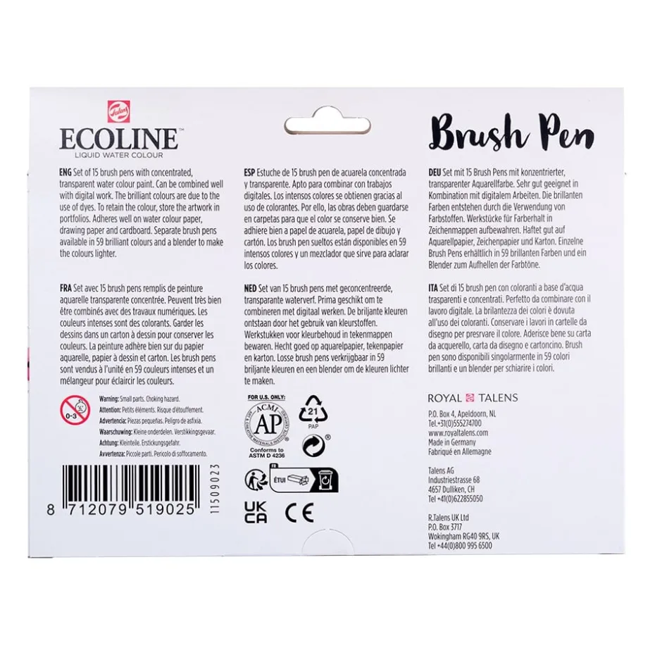 Talens Ecoline Brush Pen Sett 15stk – Primary