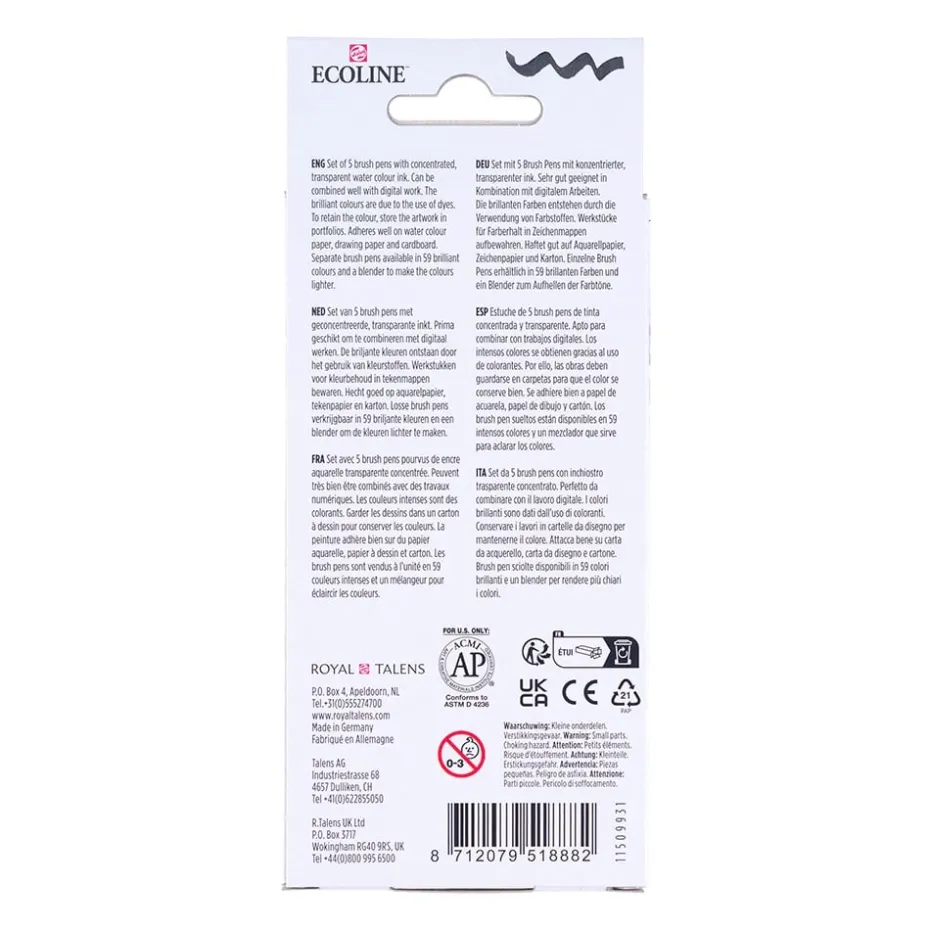 Talens Ecoline Brush Pen Sett 5stk – Pastell