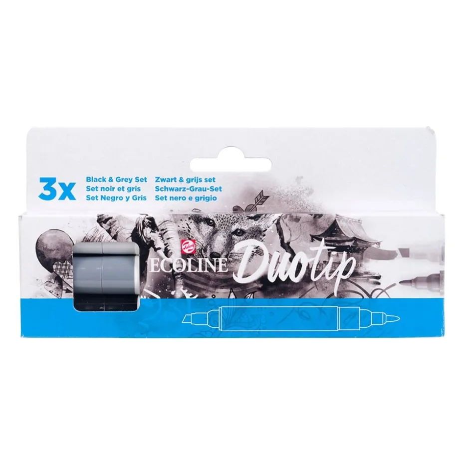 Talens Ecoline Duotip Marker Set 3stk – Black & Grey