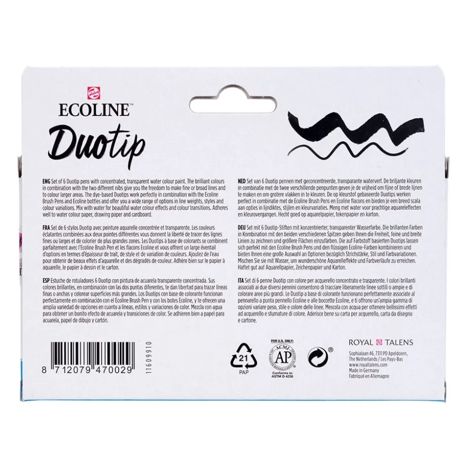 Talens Ecoline Duotip Marker Set 6stk – Basic