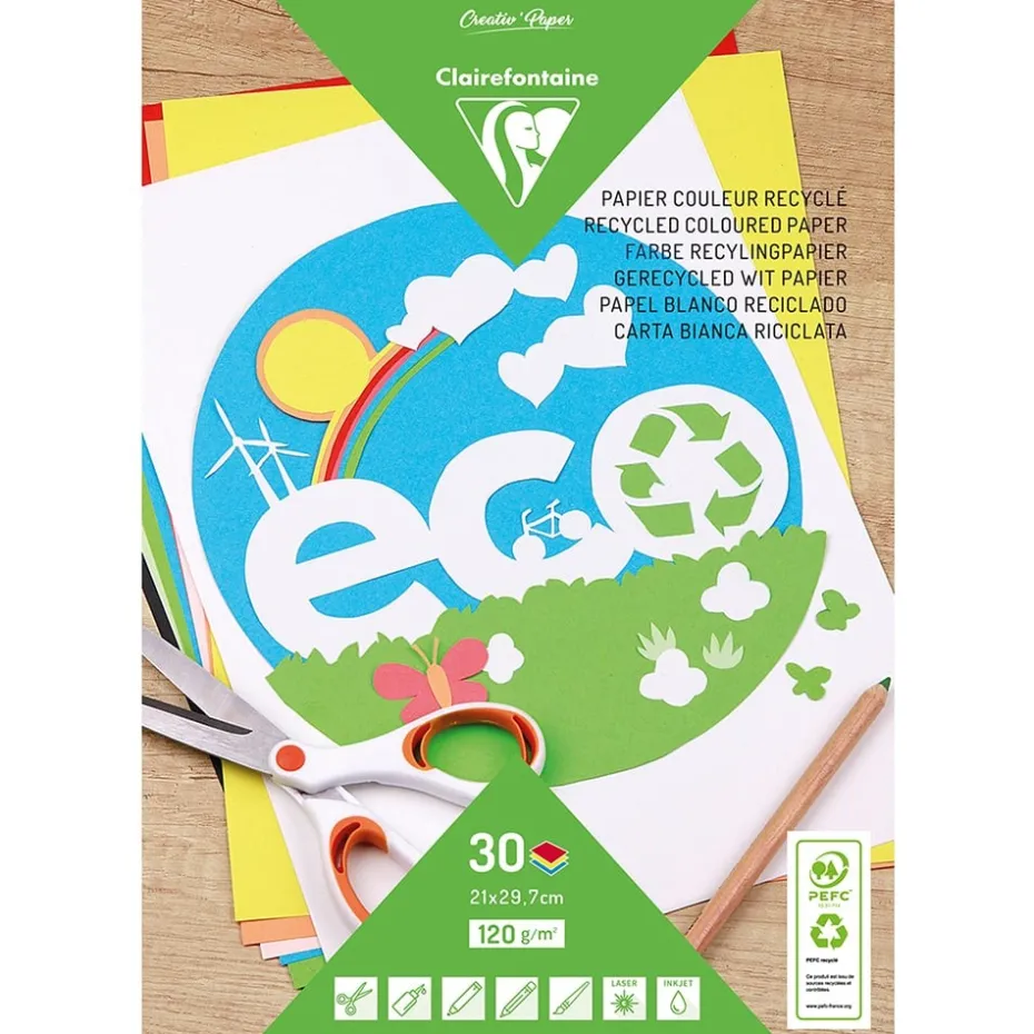 Tegneblokk resirkulert farget papir – 120g – 30 ark – A4