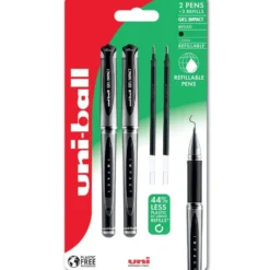 Uni-ball Gel Impact 1,0mm – Blister 2stk + 2 refill – Sort