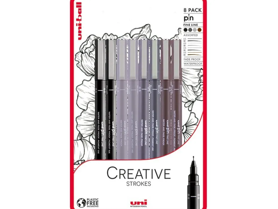 Uni Pin Fineliner Sett 8stk Creative Strokes Blister