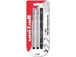 Uni pin Fineliner Sett 3stk – 01 – 05 Lys grå – Brush Sort