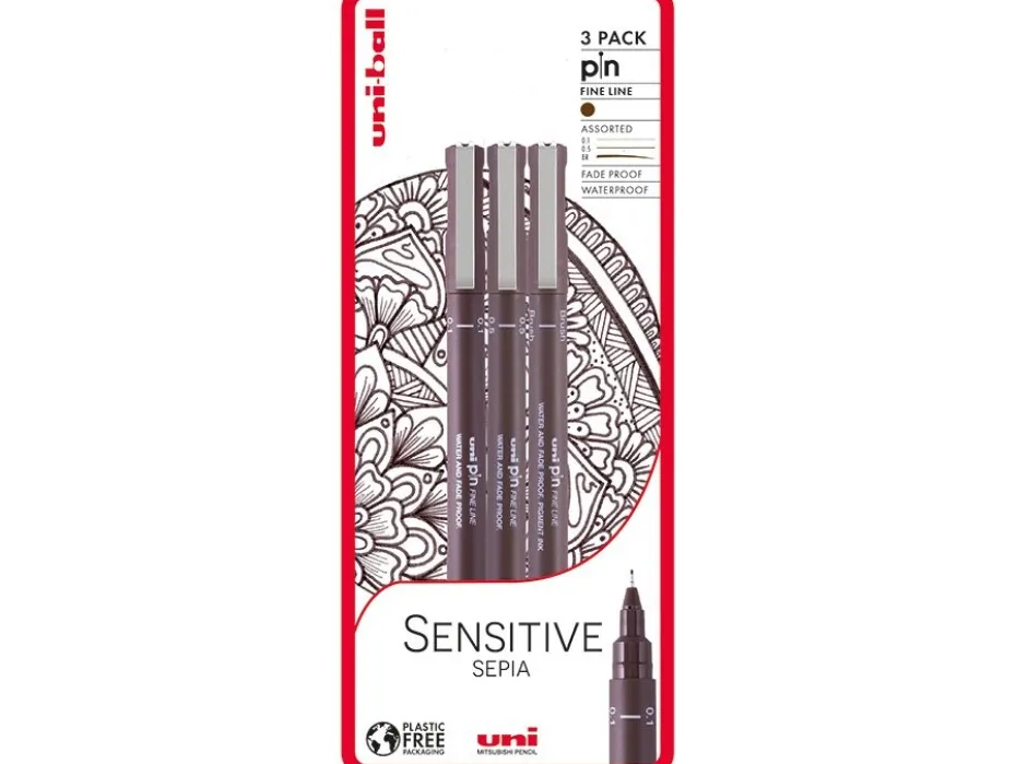 Uni Pin Fineliner Sett 3stk Sensitive Sepia Blister