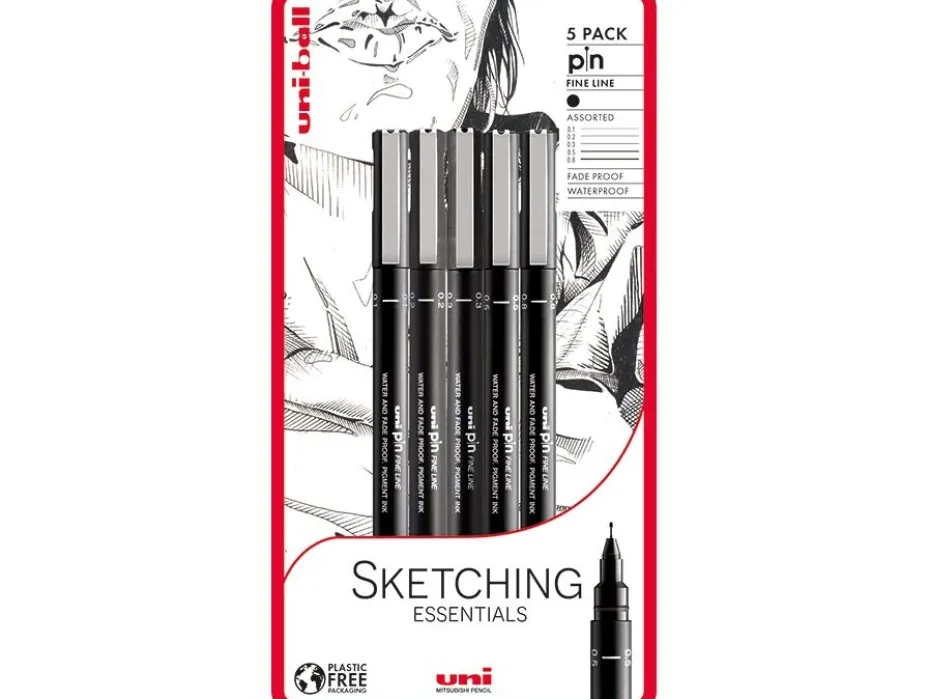 Uni Pin Fineliner Sett 5stk Sketching Essentials Blister