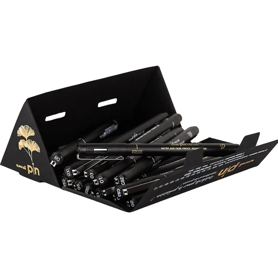 UNI Pin Fineliner – Trekantboks med 18 x Sort – Deep Black