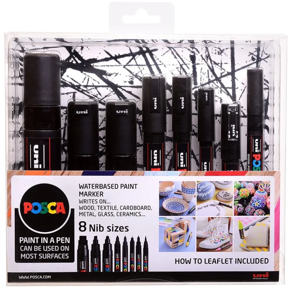 Uni POSCA 8 Nib Size – All Black – Sett 8stk