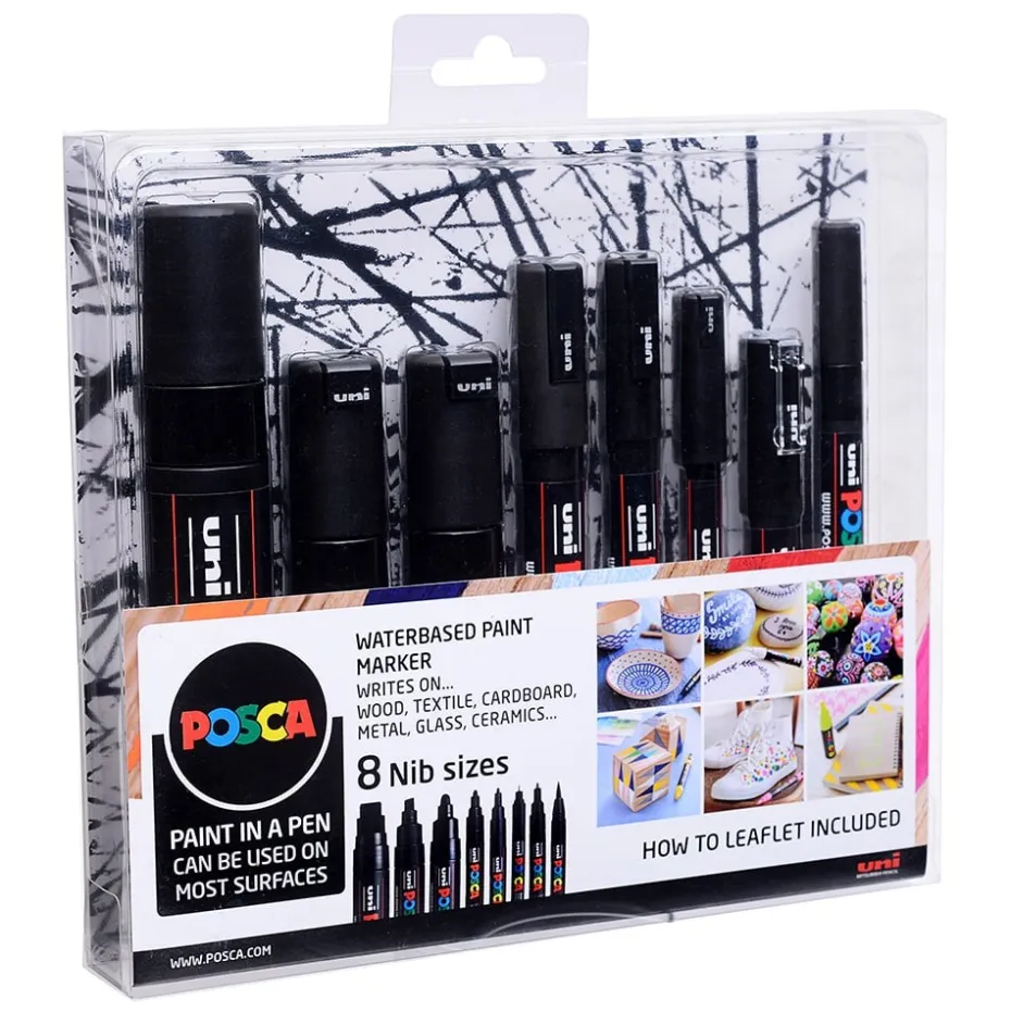 Uni POSCA 8 Nib Size – All Black – Sett 8stk