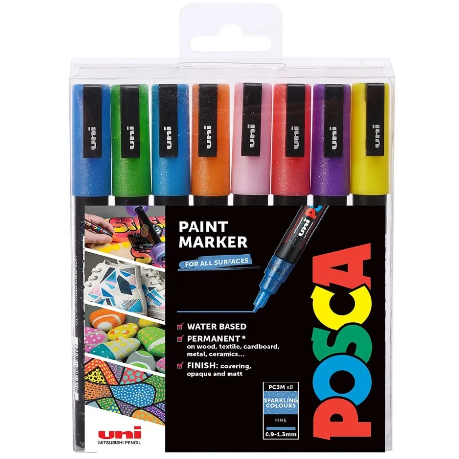 Uni POSCA PC-3M – Fine 0,9-1,3mm – Sett Sparkling 8stk