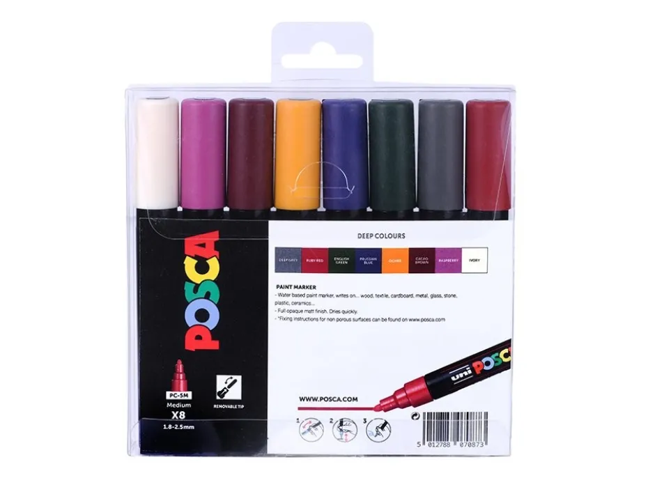 Uni POSCA PC-5M – Medium 1,8-2,5mm – Sett Deep Colours 8stk