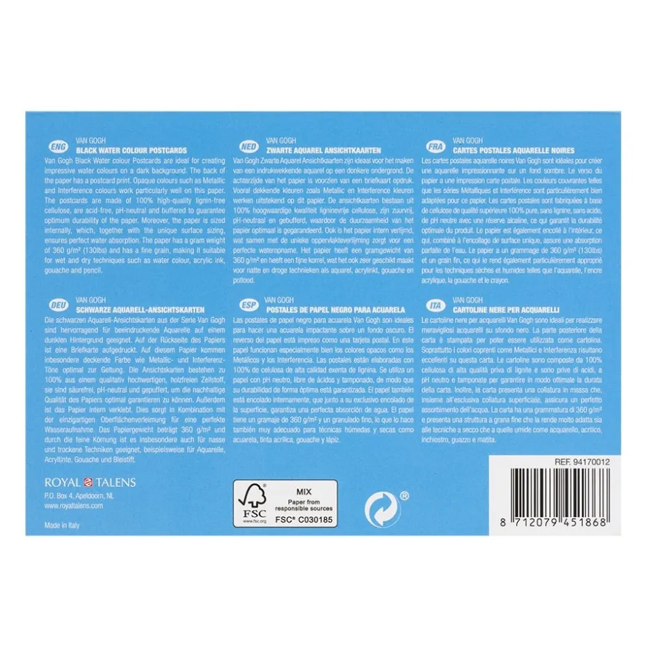 Van Gogh akvarellblokk Postkort – 300g – 25 sorte ark