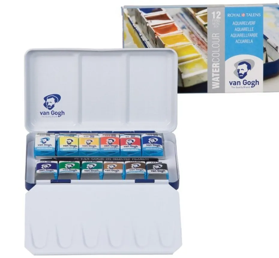 Van Gogh Akvarell – Metallskrin Sett – 12 half-pan og pensel