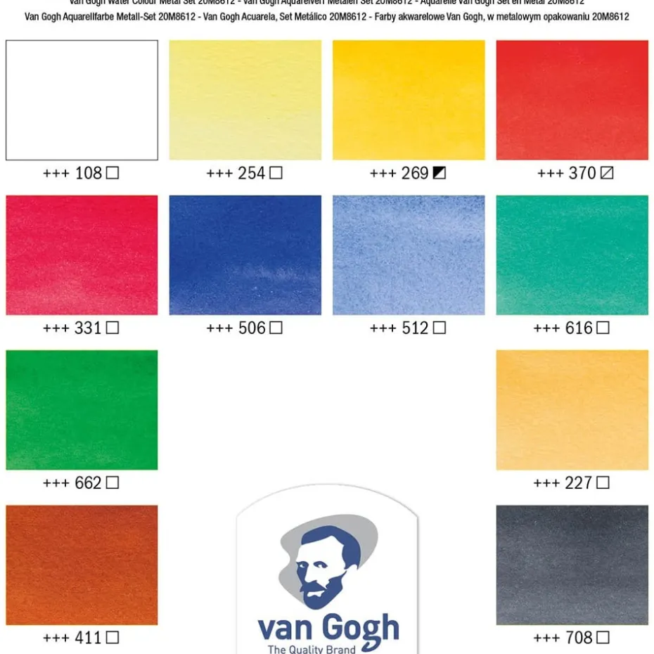 Van Gogh Akvarell – Metallskrin Sett – 12 half-pan og pensel