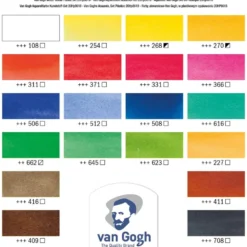Van Gogh Akvarell – Plastskrin Sett – 18 half pan, 2 tuber